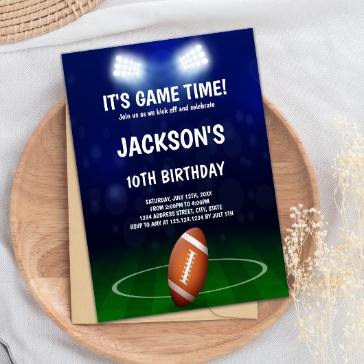 Invitation d'anniversaire de football vert et bleu
