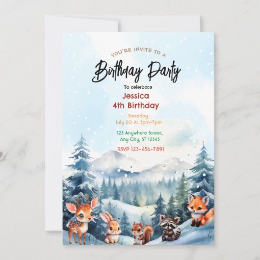 Invitation d'anniversaire de forêt enchantée (Devant)