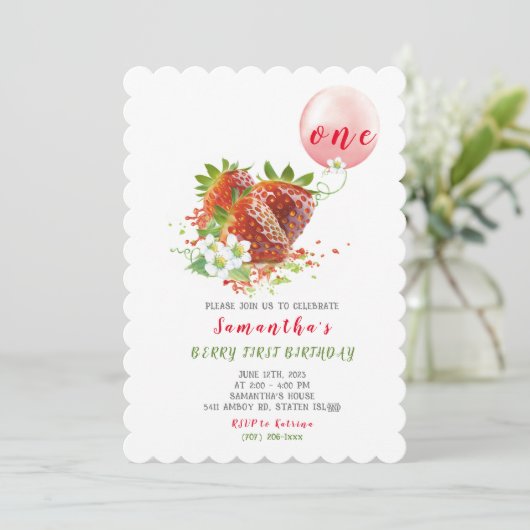 Invitation d'anniversaire de fraise (Debout devant)