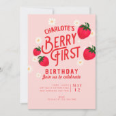 Invitation d'anniversaire de fraise (Devant)