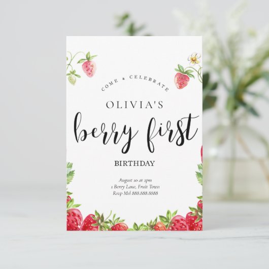 Invitation d'anniversaire de fraise (Debout devant)