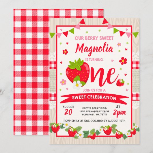 Invitation d'anniversaire de fraise Berry Sweet Pa (Devant / Derrière)