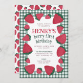 Invitation d'anniversaire de fraise pour garçon ou (Devant / Derrière)