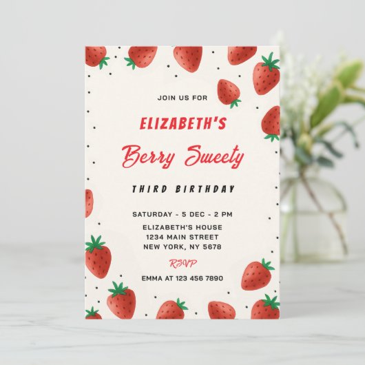 Invitation d'anniversaire de fraises (Debout devant)