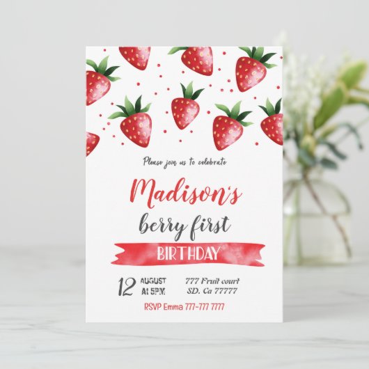 Invitation d'anniversaire de fraises (Debout devant)