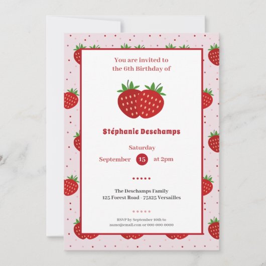 Invitation d'anniversaire de fraises (Devant)