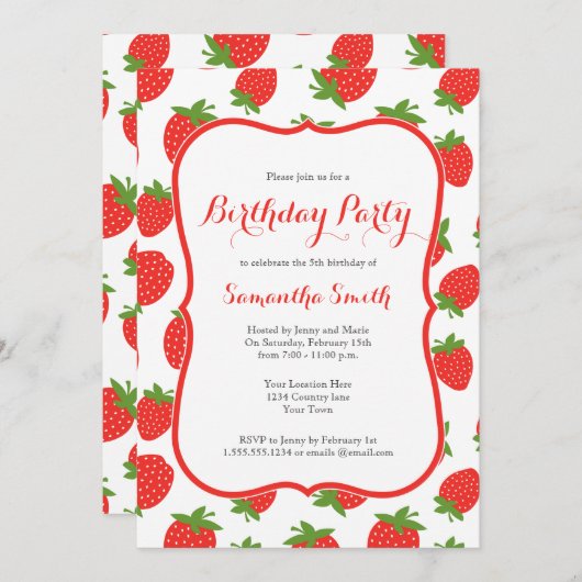 Invitation d'anniversaire de fraises (Devant / Derrière)