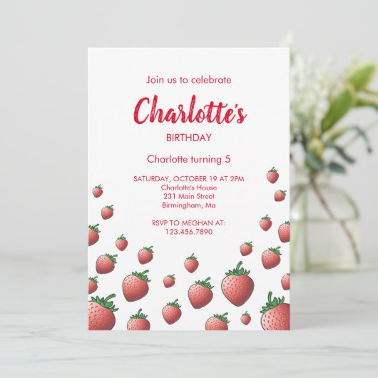 Invitation d'anniversaire de fraises (Debout devant)