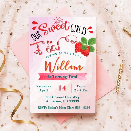 Invitation d'anniversaire de fraises | Sweet Girl