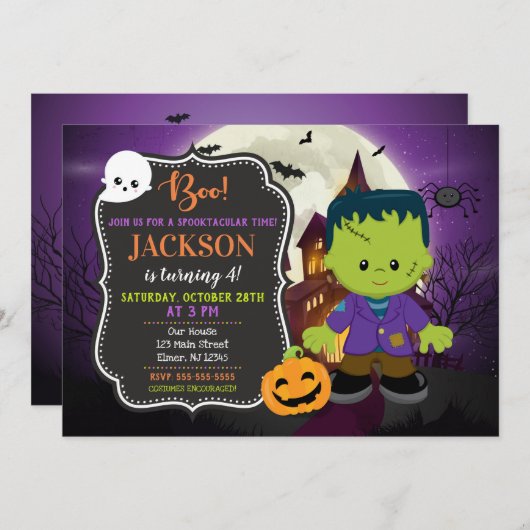 Invitation d'anniversaire de Frankenstein (Devant / Derrière)