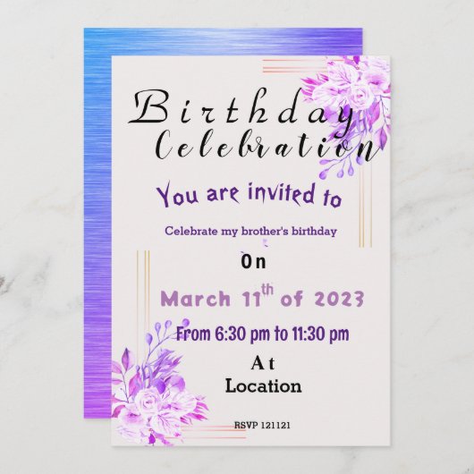 Invitation d'anniversaire de frère (Devant / Derrière)