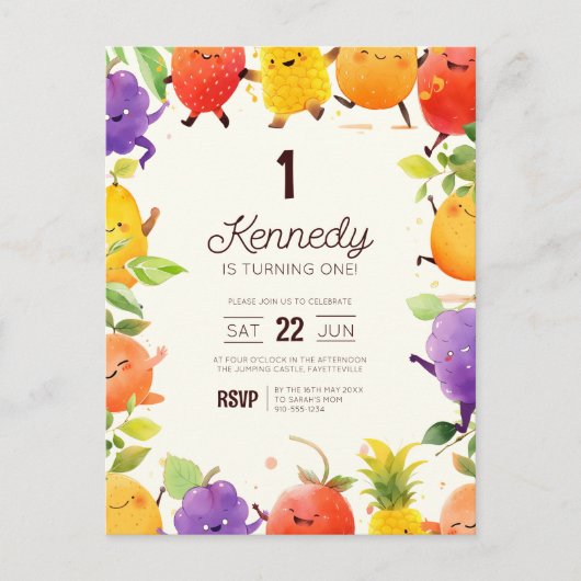 Invitation d'anniversaire de fruit dansant (Devant)