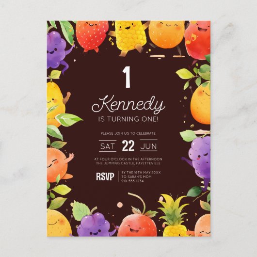 Invitation d'anniversaire de fruit mignon (Devant)
