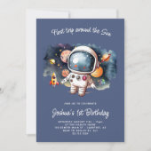 Invitation d'anniversaire de fusée d'astronaute de (Devant)