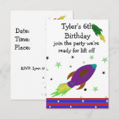 Invitation d'anniversaire de fusée spatiale (Devant / Derrière)