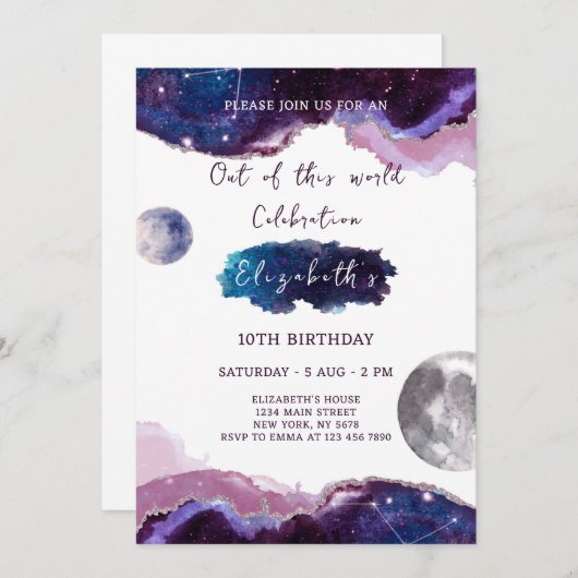 Invitation d'anniversaire de Galaxy (Devant / Derrière)