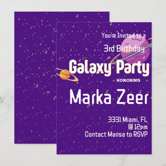 Invitation d'anniversaire de Galaxy (Devant / Derrière)