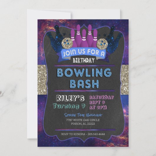 Invitation d'anniversaire de Galaxy Bowling (Devant)