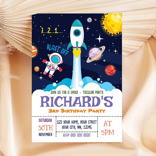 Invitation d'anniversaire de garçon astronaute