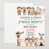 Invitation d'anniversaire de garçon Cowboys et Ind (Devant / Derrière)