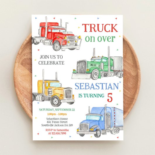 Invitation d'anniversaire de garçon de camion