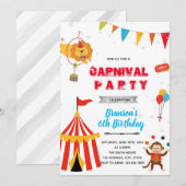 Invitation d'anniversaire de garçon de carnaval de (Devant / Derrière)
