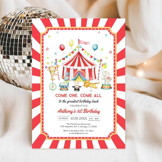 Invitation d'anniversaire de garçon de cirque Vene