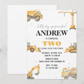 Invitation d'anniversaire de garçon de constructio (Devant / Derrière)