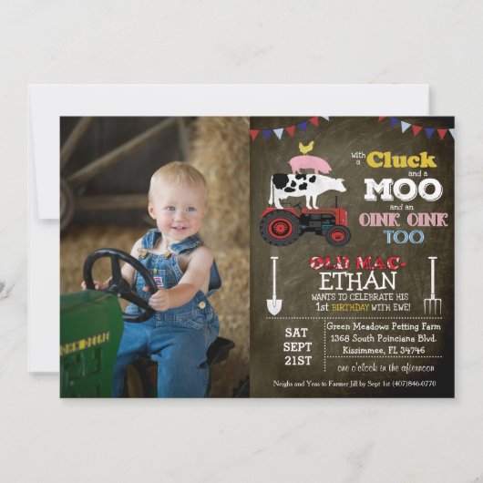 Invitation d'anniversaire de garçon de ferme - PHO (Devant)