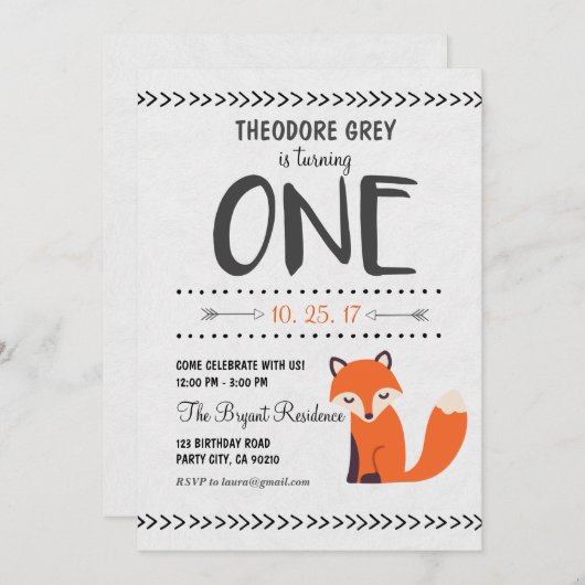 Invitation d'anniversaire de garçon de Fox Chevron (Devant / Derrière)