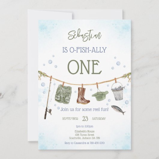 Invitation d'anniversaire de garçon de pêche O-Fis (Devant)