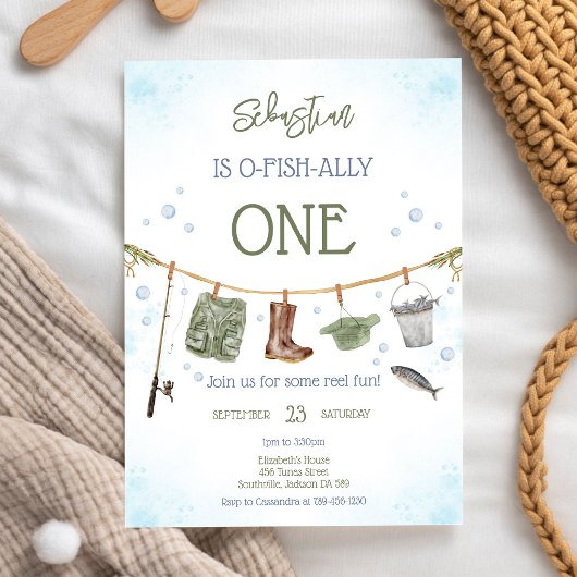 Invitation d'anniversaire de garçon de pêche O-Fis