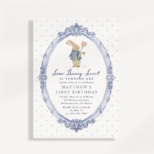 Invitation d'anniversaire de garçon lapin doux ins