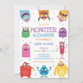 Invitation d'anniversaire de garçon monstre (Devant)
