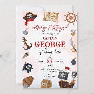 Invitation d'anniversaire de garçon pirate Ahoy