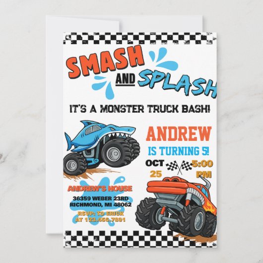 Invitation d'anniversaire de garçon pour camion mo (Devant)