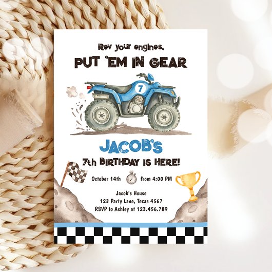 Invitation d'anniversaire de garçon pour Quad ATV