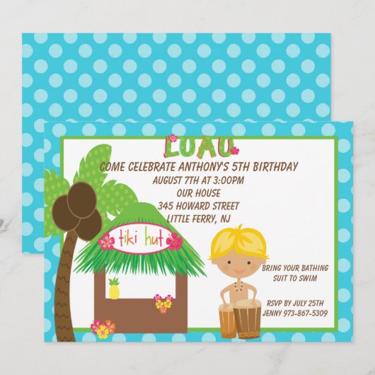 Invitation d'anniversaire de garçons bleus de (Devant / Derrière)