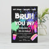 Invitation d'anniversaire de garçons Bruh Néon Gra (Debout devant)