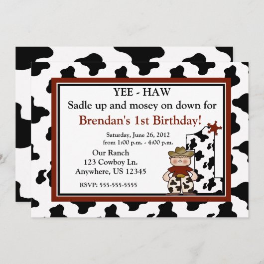 Invitation d'anniversaire de garçons de cowboy (Devant / Derrière)