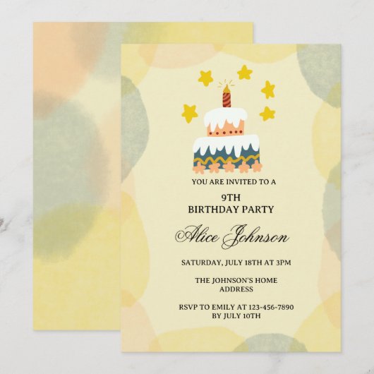 Invitation d'anniversaire de gâteau d'anniversaire (Devant / Derrière)