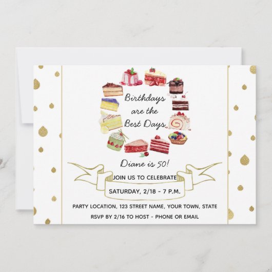Invitation d'anniversaire de gâteau élégant (Devant)