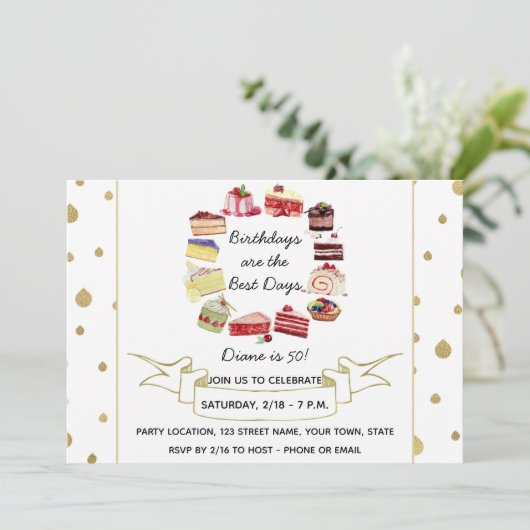 Invitation d'anniversaire de gâteau élégant (Debout devant)