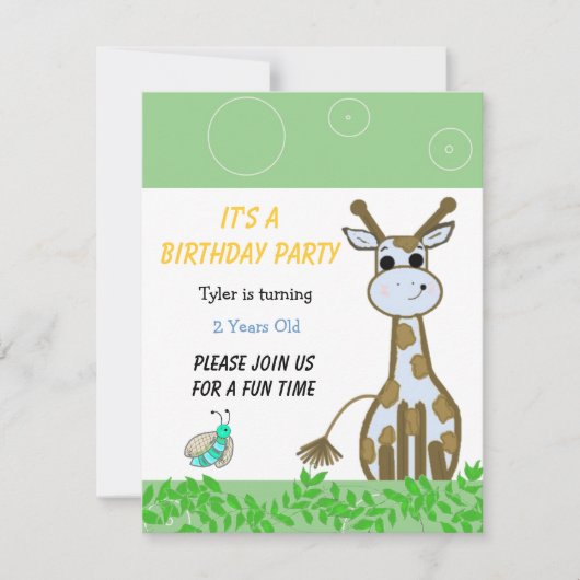Invitation d'anniversaire de girafe (Devant)
