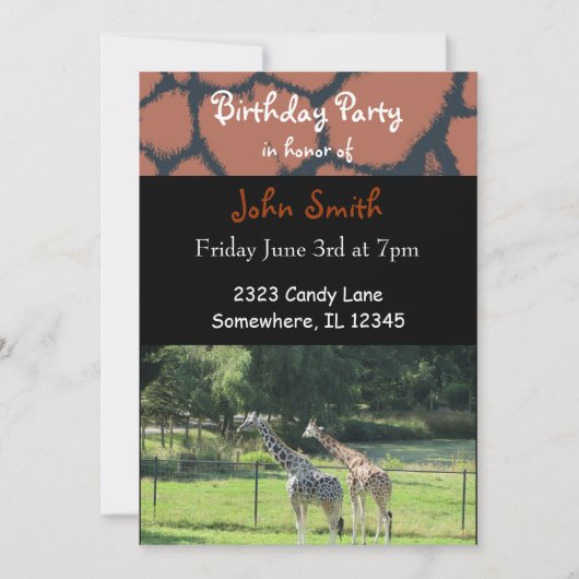 Invitation d'anniversaire de girafe (Devant)