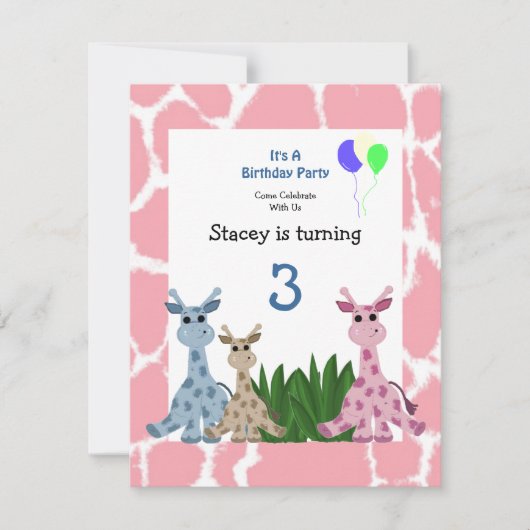 Invitation d'anniversaire de girafe animal (Devant)