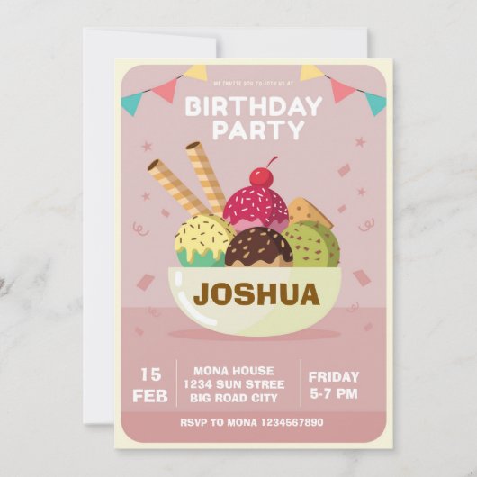 Invitation d'anniversaire de glace Dimanche des d (Devant)