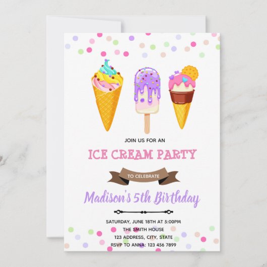 Invitation d'anniversaire de glace mignonne (Devant)