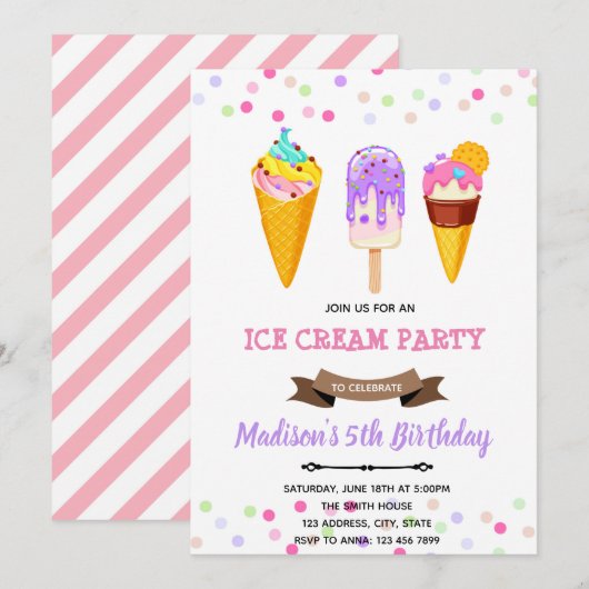 Invitation d'anniversaire de glace mignonne (Devant / Derrière)