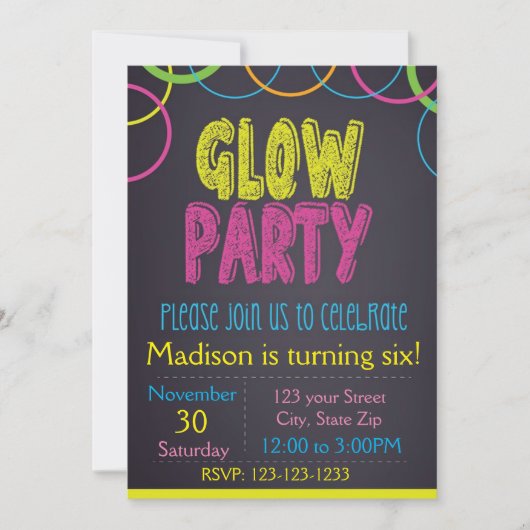 Invitation d'anniversaire de Glow Party (Devant)